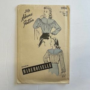 Vintage 1940's Advance Pattern‎ #3906 Blouse Size 12